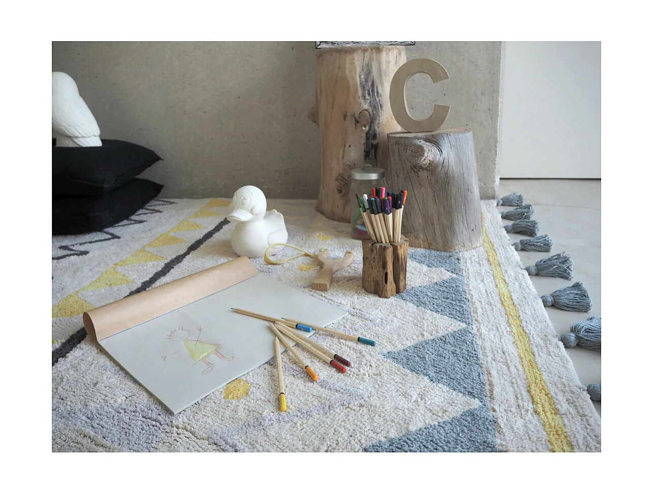 Tapis avec franges lavable en machine Azteca Lorena Canals Rectangulaire Design Fait main