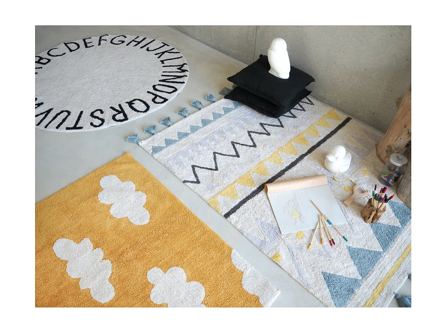 Tapis avec franges lavable en machine Azteca Lorena Canals Rectangulaire Design Fait main