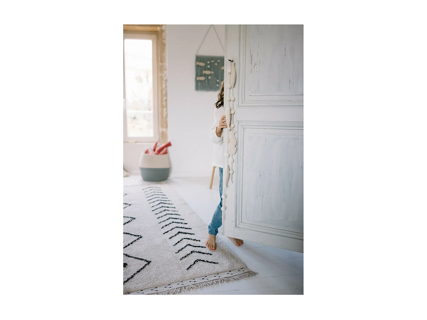 Tapis ethnique en coton fait main beige Bereber Rhombs Lorena Canals Rectangulaire Design