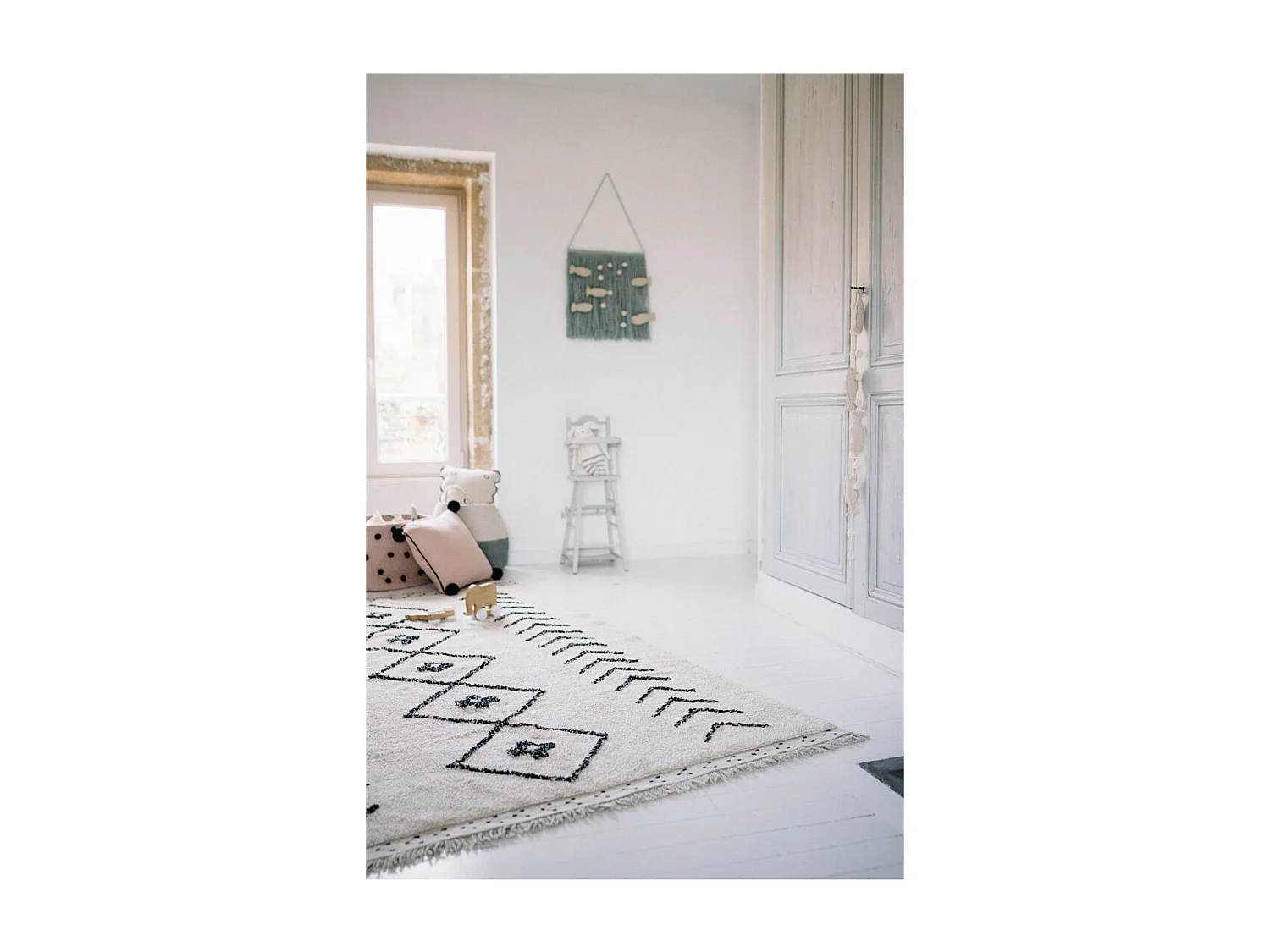 Tapis ethnique en coton fait main beige Bereber Rhombs Lorena Canals Rectangulaire Design