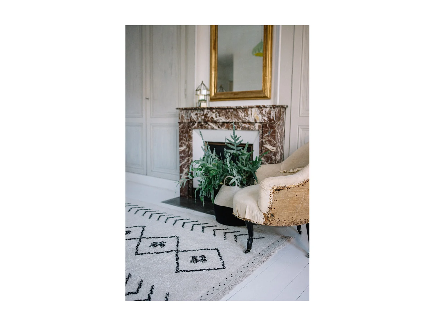 Tapis ethnique en coton fait main beige Bereber Rhombs Lorena Canals Rectangulaire Design