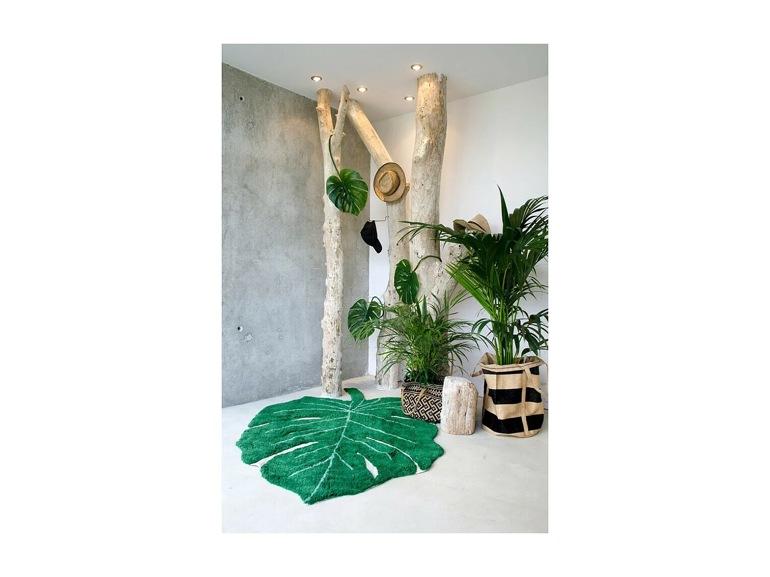 Tapis en forme de feuille pour salon Monstera Lorena Canals Originale Naturel Fait main Ta