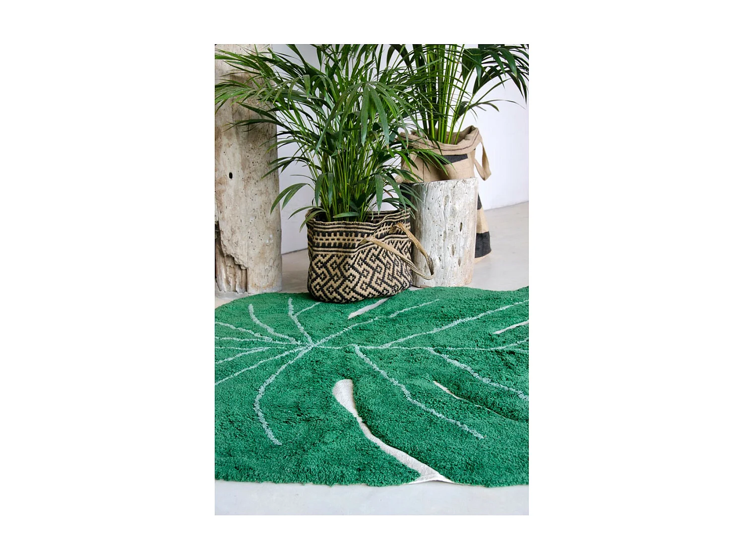 Tapis en forme de feuille pour salon Monstera Lorena Canals Originale Naturel Fait main Ta