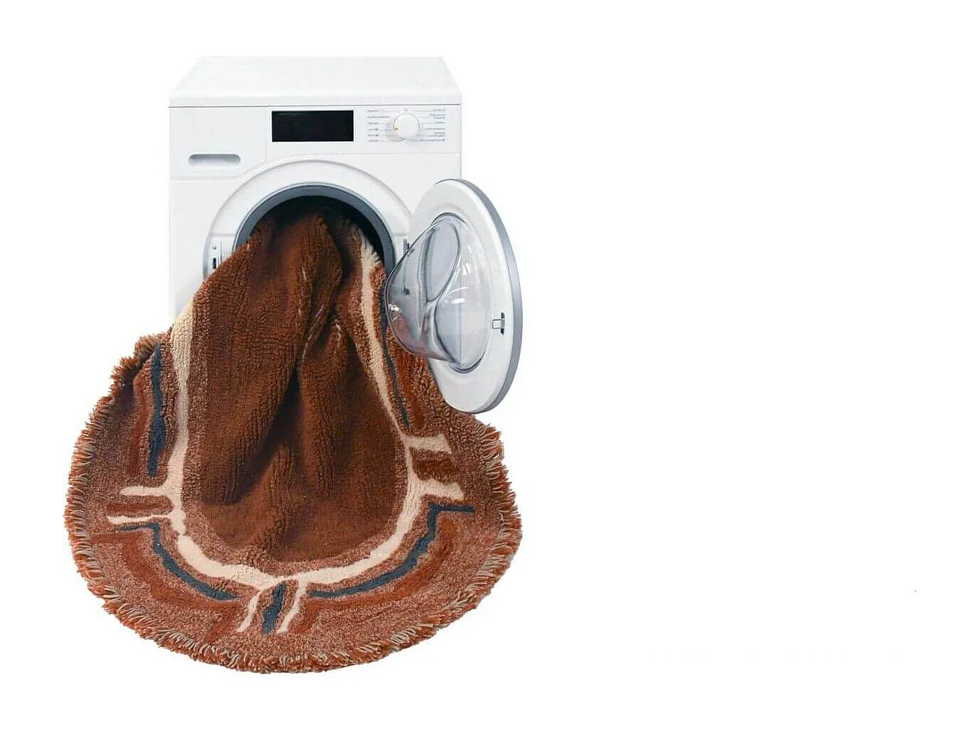 Tapis marron en laine lavable en machine ethnique Karibu Ovale Design Fait main Tapis lava