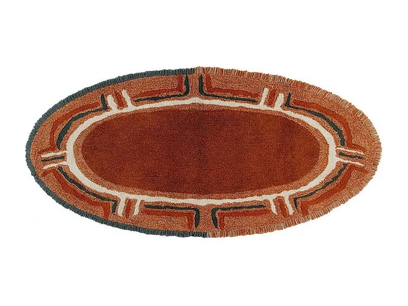 Tapis marron en laine lavable en machine ethnique Karibu Ovale Design Fait main Tapis lava