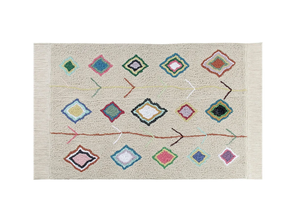 Tapis avec franges ethnique Kaarol Lorena Canals Rectangulaire Design Fait main Tapis lava