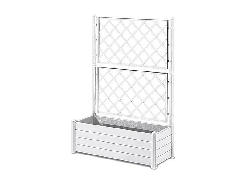 Rechteckiger Blumenkasten mit Gitter – Holzoberfläche – 100 x 43 x 142 cm – 80 L – Weiß