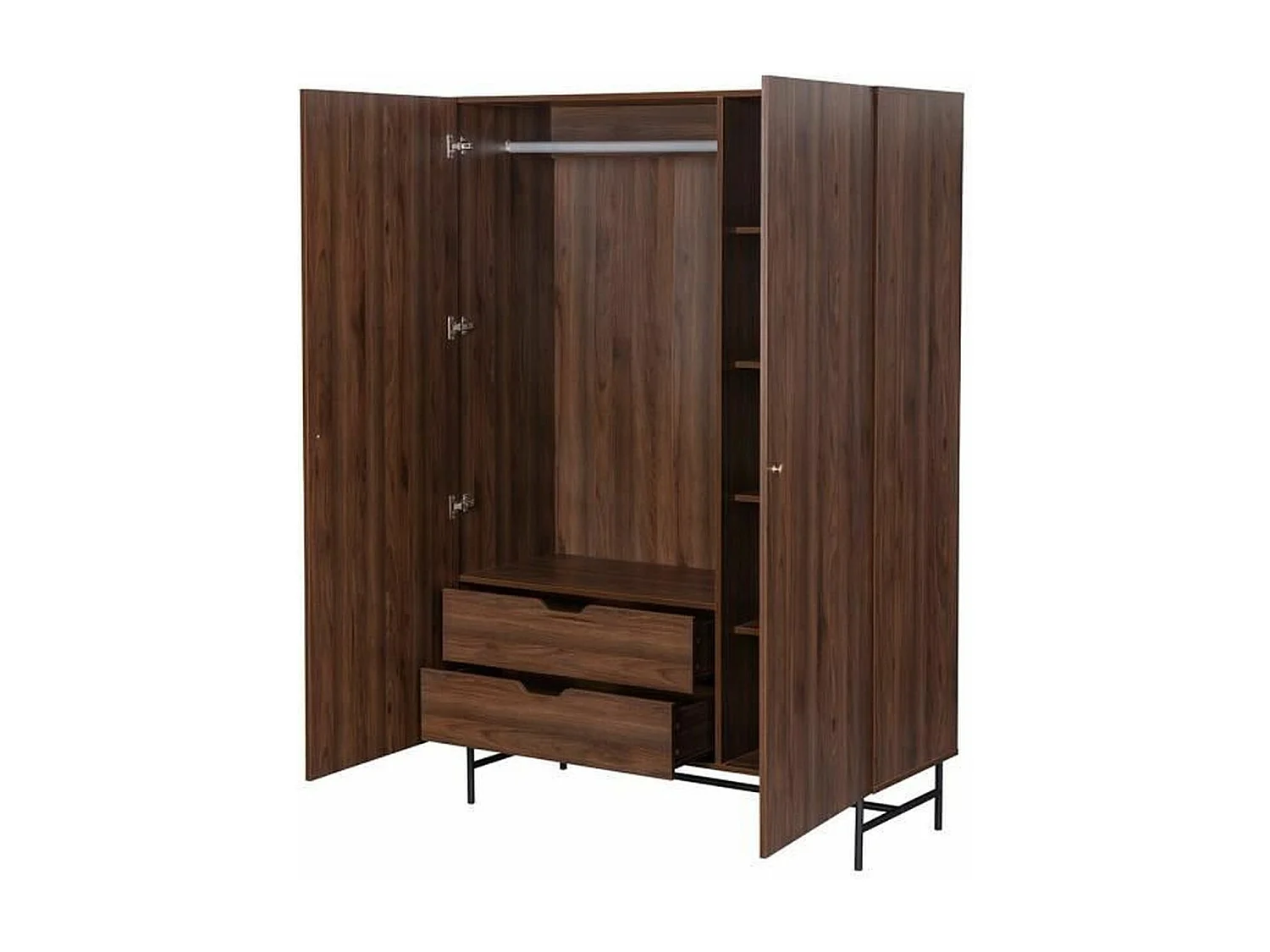 Armario LODGE de 2 puertas en madera y metal - Nogal - 126 x 50 x 190