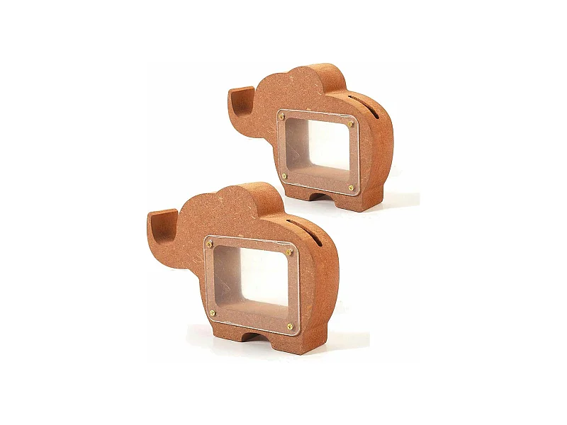 2 alcancías de elefante de madera MDF 15 x 11 x 3 cm