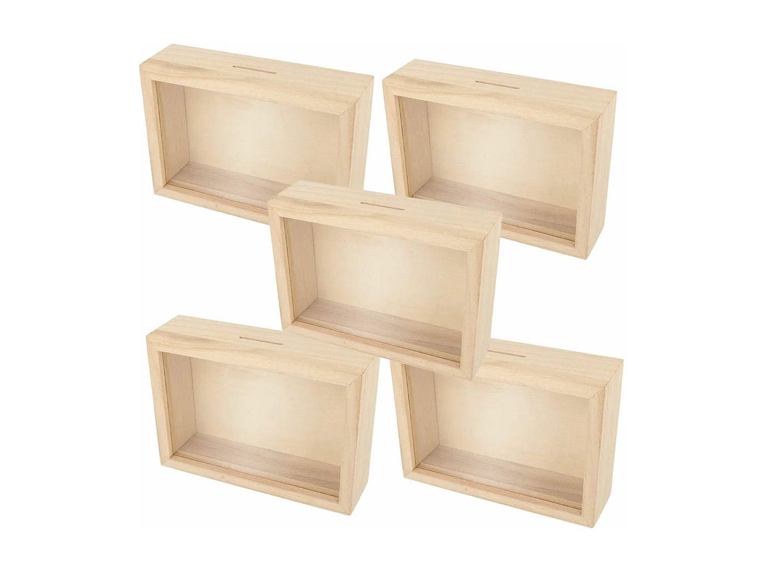 5 aanpasbare spaarpotten met houten frame 12 x 17 cm