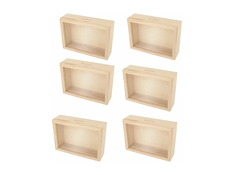 6 aanpasbare spaarpotten met houten frame 12 x 17 cm