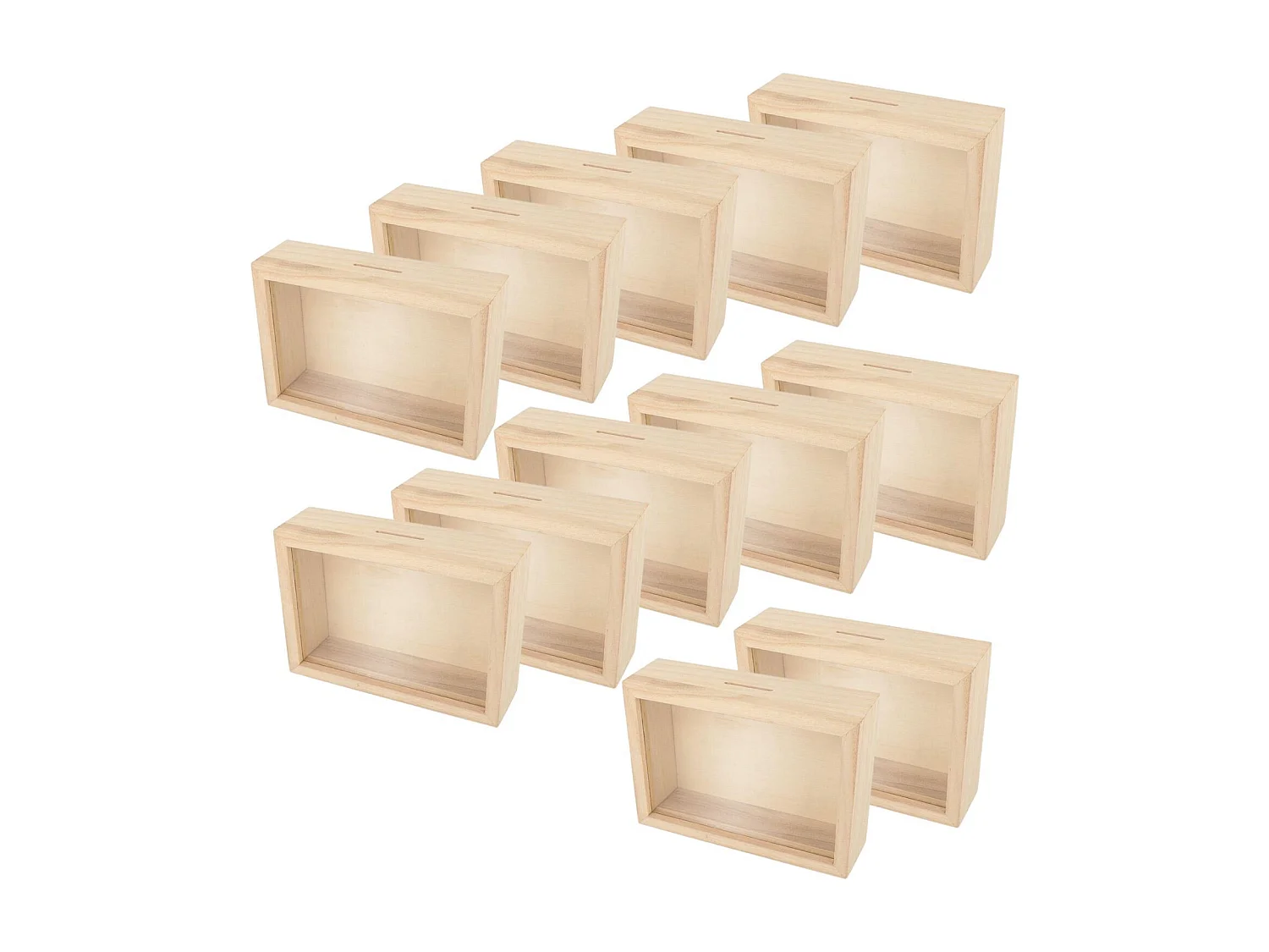 12 aanpasbare spaarpotten met houten frame 12 x 17 cm