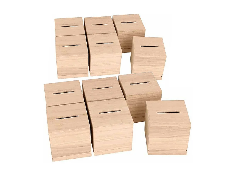 12 huchas de madera cuadradas 6 x 6 x 6 cm