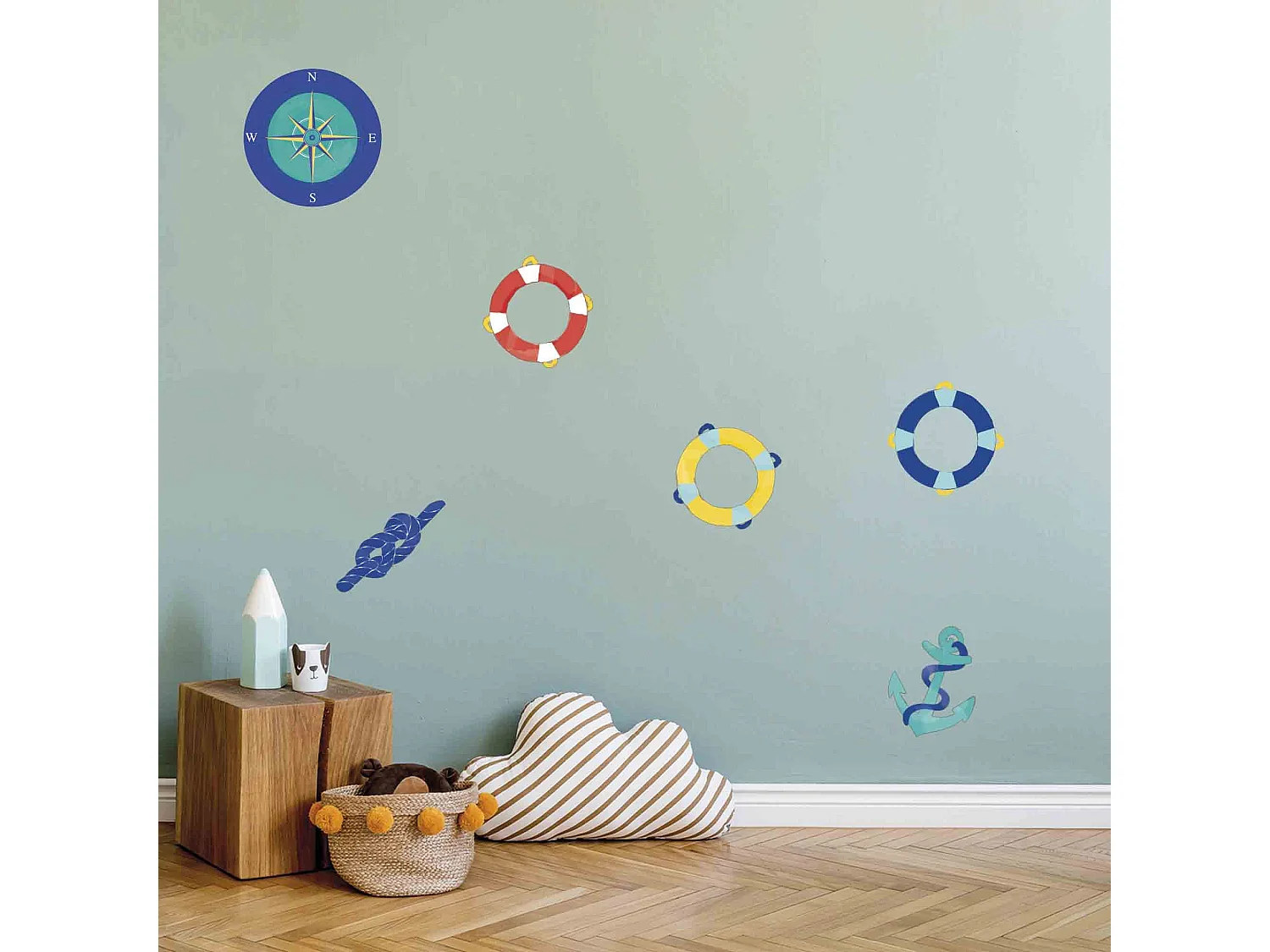 Sticker mural - Bouée, ancre marine et boussole