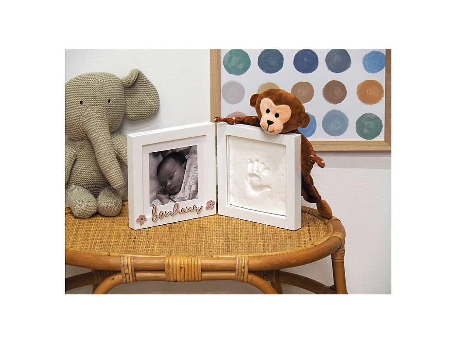 2 cadres photo et empreintes bébé