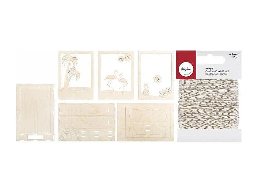 Cadre 3D en bois Flamant 20 x 30 x 6,7 cm + Ficelle dorée & blanche