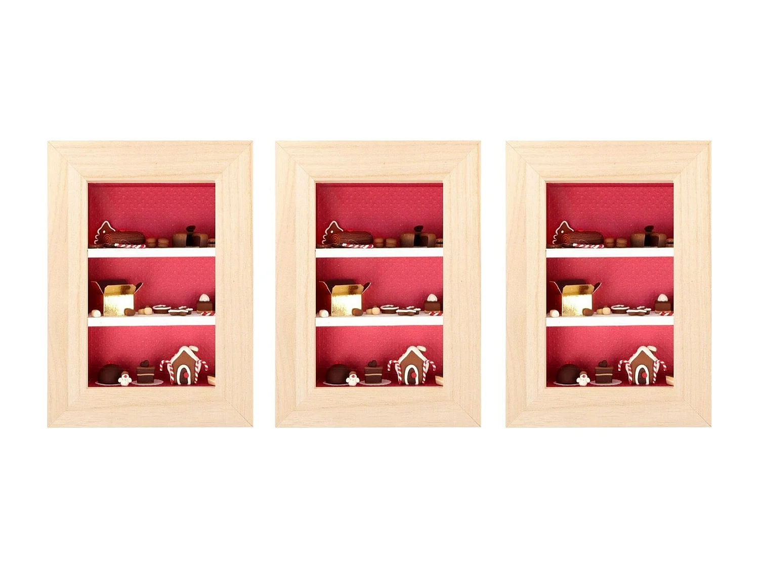 3 petites vitrines bois et plexiglas 22 cm