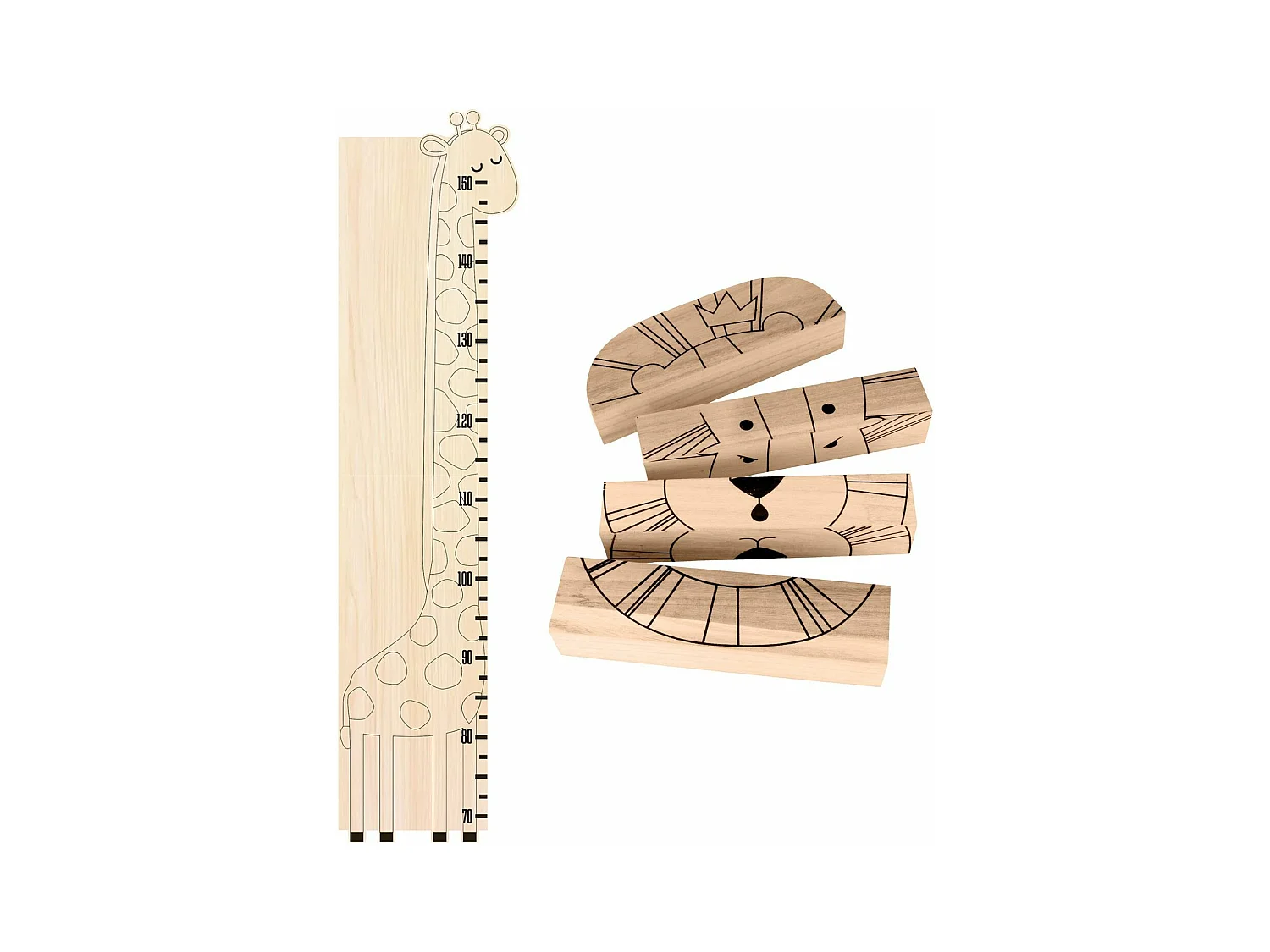 Toise girafe en bois + puzzle humeurs lion