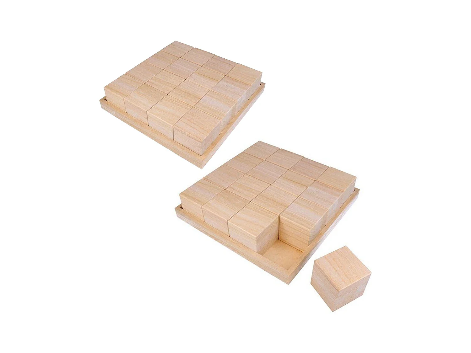 2 plateaux et 32 cubes en bois - 26,5 x 26,5 x 6,5 cm