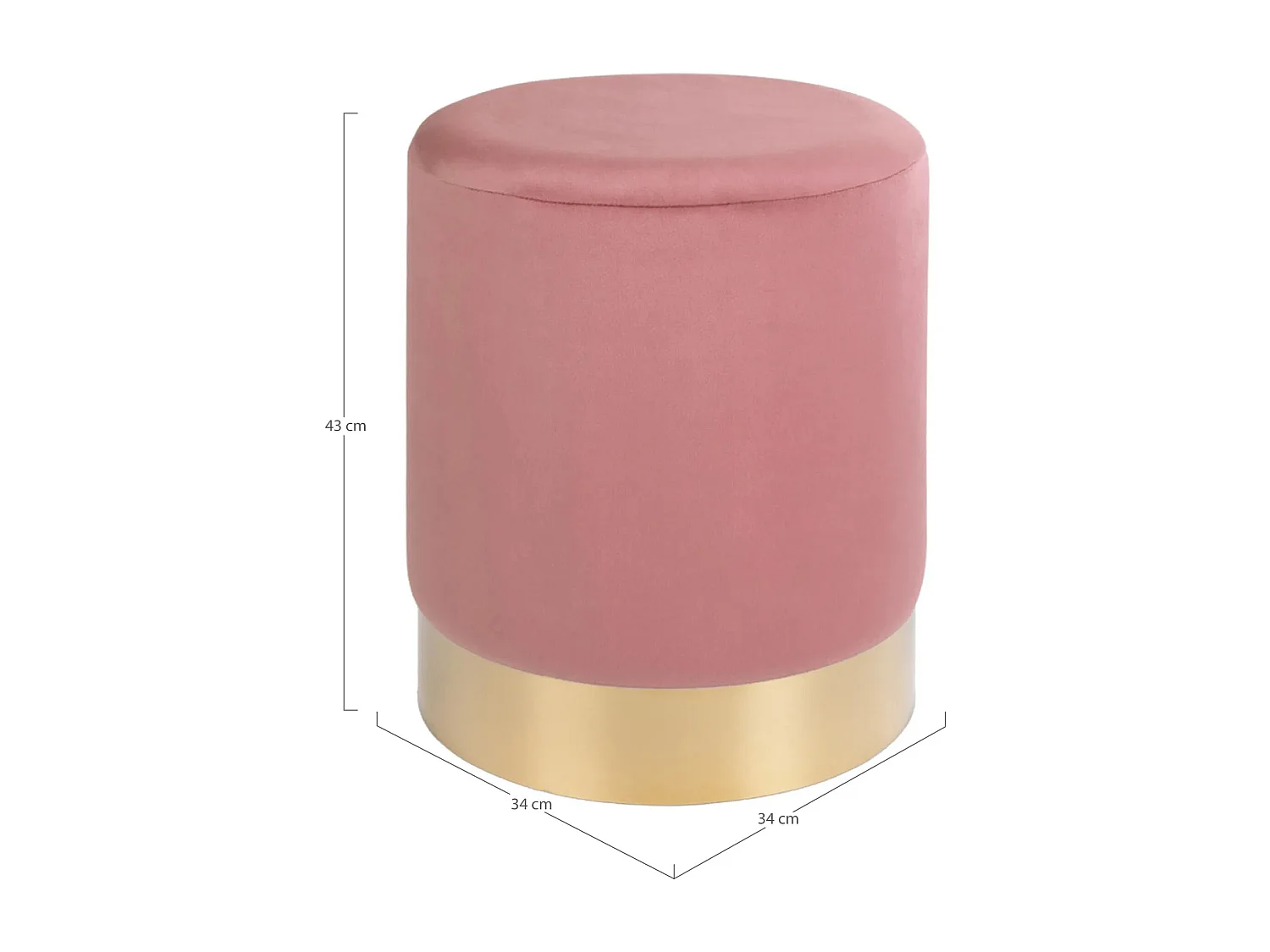 Zwart fluwelen poef en goud metalen poten Neer-Kleur Roze