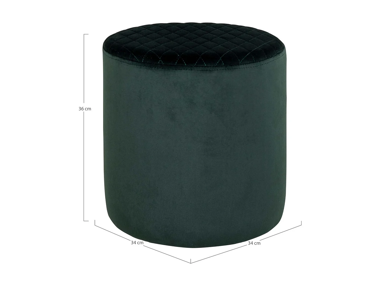 Zylindrischer Sitzpuff aus dunkelgrünem Samt Ø 34 x 36 cm