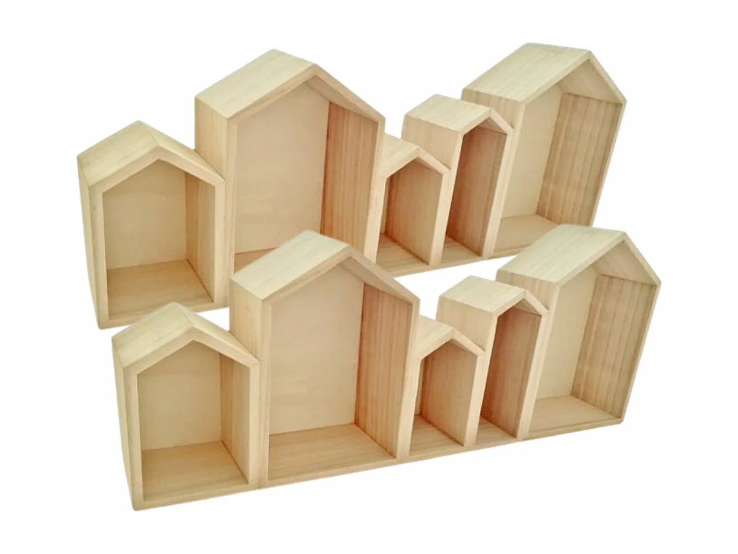 2 Holzregale 5 Häuser 50 x 8 x 20 cm