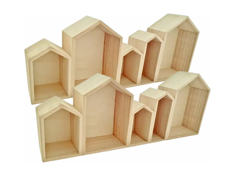 2 Holzregale 5 Häuser 50 x 8 x 20 cm