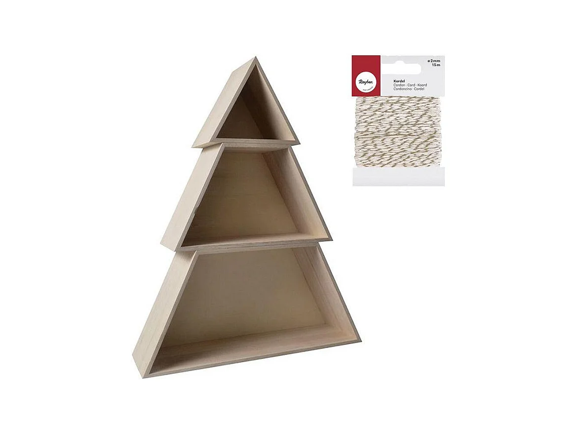 Etagère bois Sapin 3 pièces 48 x 14 x 60 cm + Ficelle dorée & blanche
