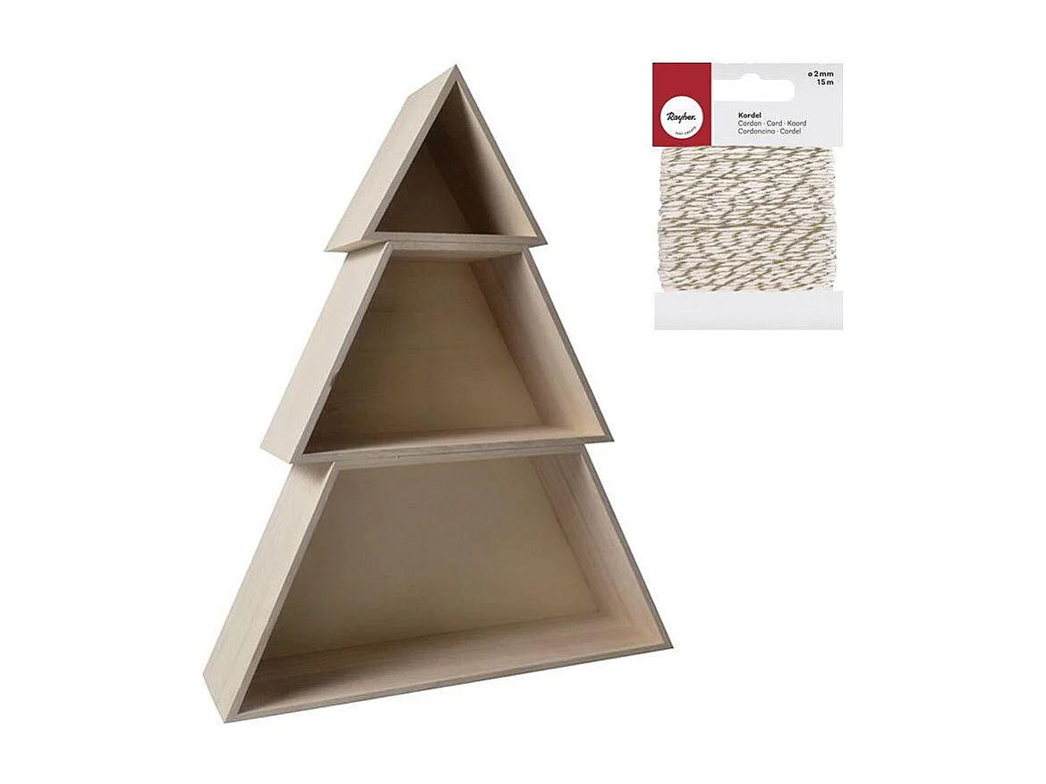 Estante de madera Arbol de Navidad 48 x 14 x 60 cm + cordel dorado & blanco 15 m