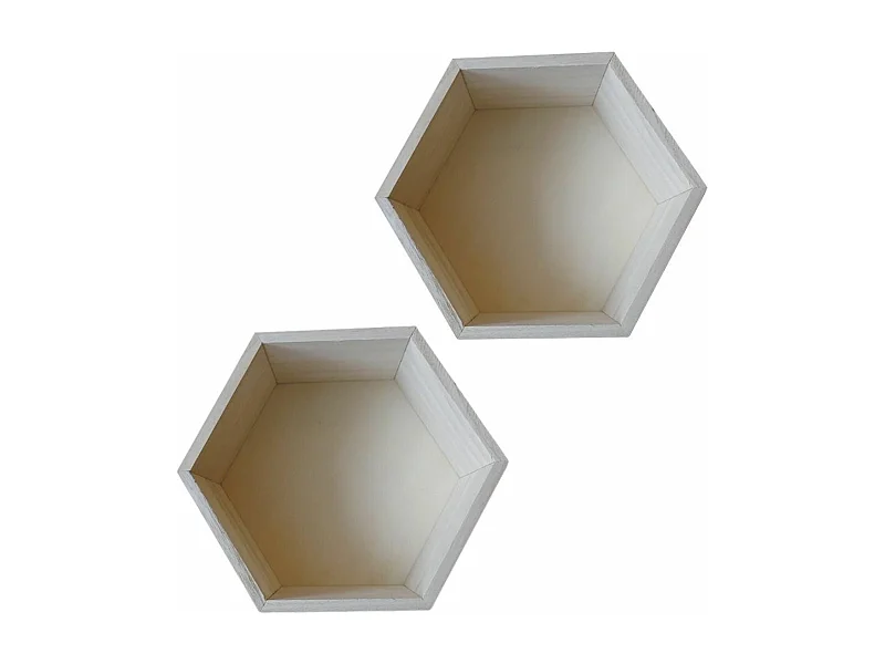 2 étagères hexagone en bois 24 x 21 x 10 cm