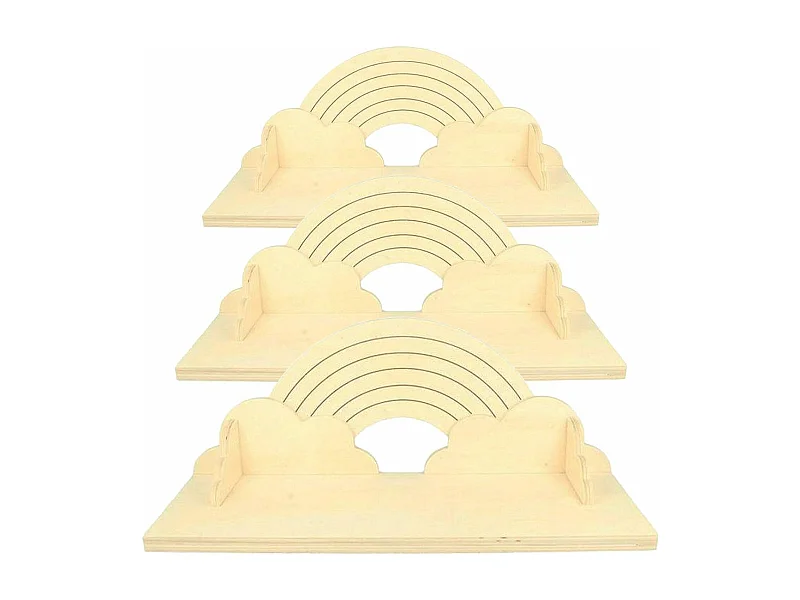 3 mensole in legno arcobaleno 40 cm
