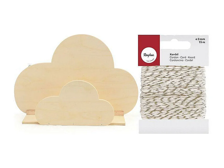 Etagère murale bois Nuage 42 x 28 cm + Ficelle dorée & blanche 15 m