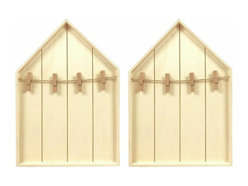 2 étagères maison en bois avec pinces à linge 19 x 28 cm