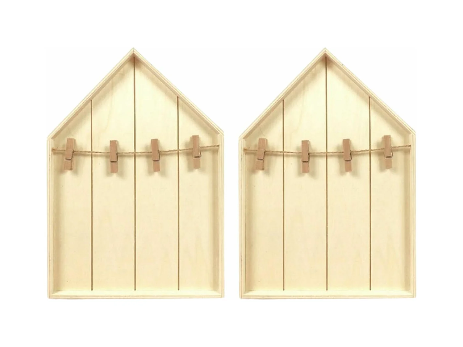 2 houten huisplanken met wasknijpers 19 x 28 cm