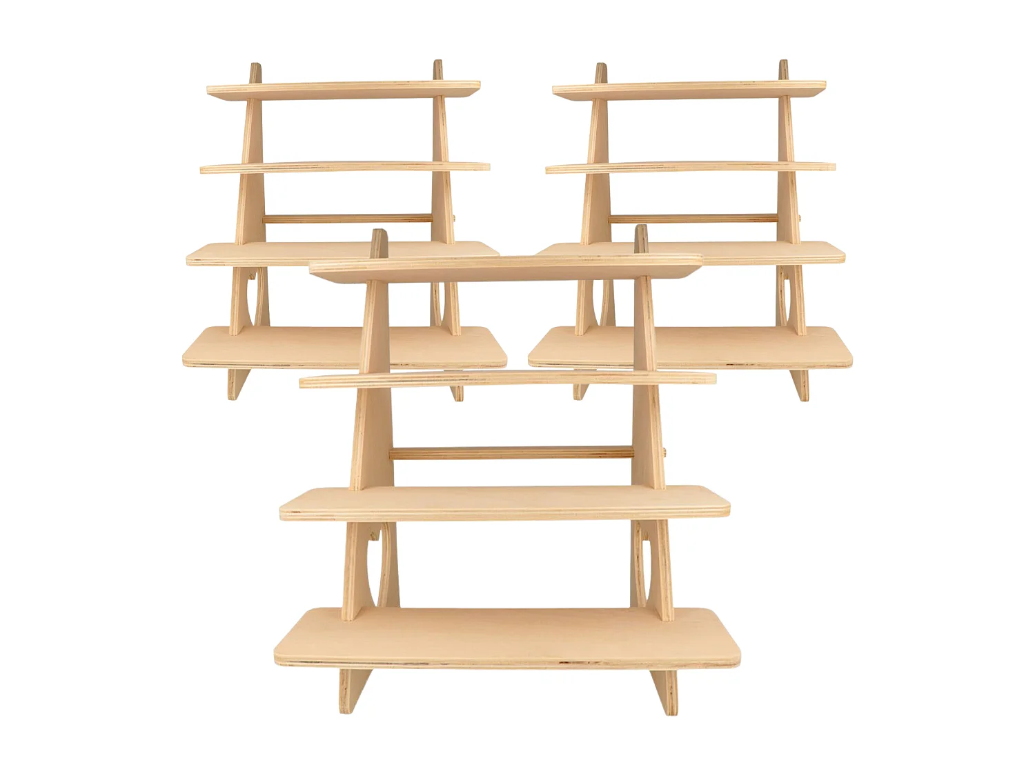 3 expositores de madera con 4 baldas 38 x 32 x 26 cm