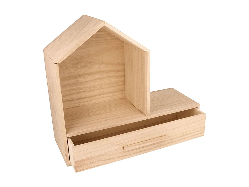 Etagère maison en bois avec tiroir 32 x 12 x 28 cm