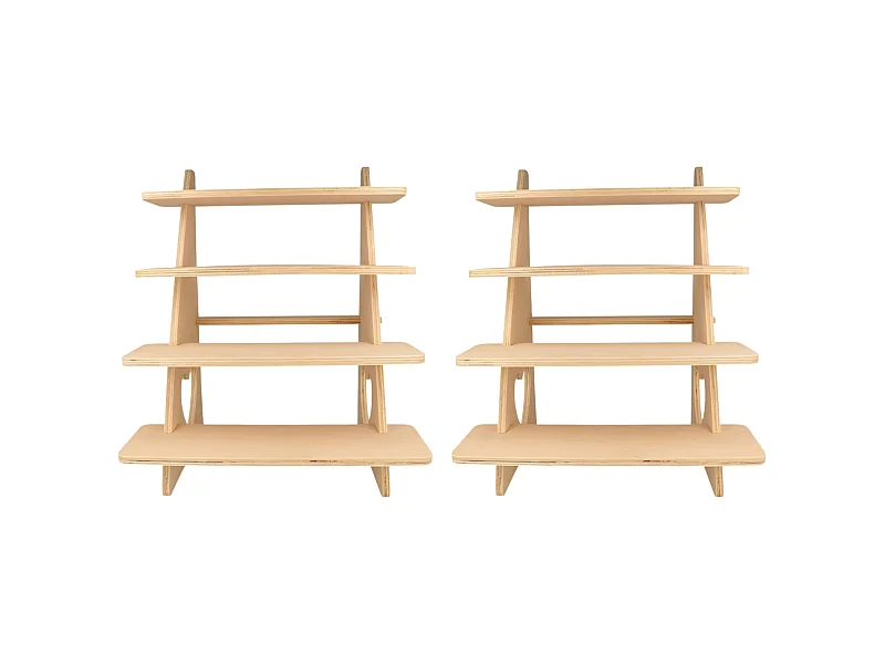 2 présentoirs bois à 4 étagères 38 x 32 x 26 cm