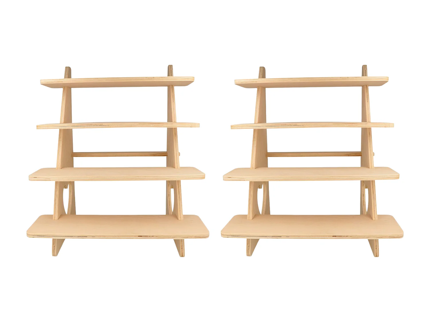 2 présentoirs bois à 4 étagères 38 x 32 x 26 cm
