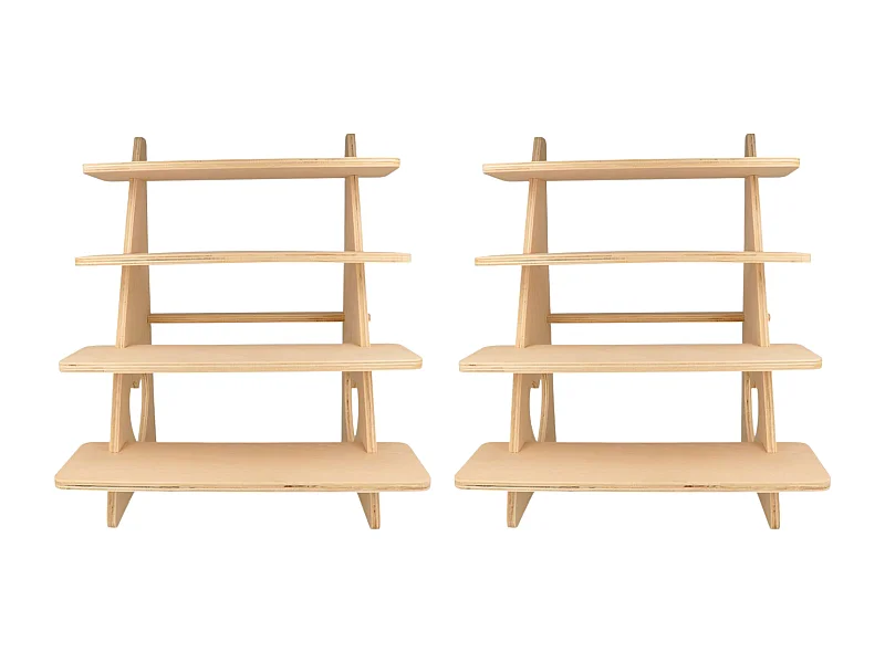 2 espositori in legno con 4 ripiani 38 x 32 x 26 cm