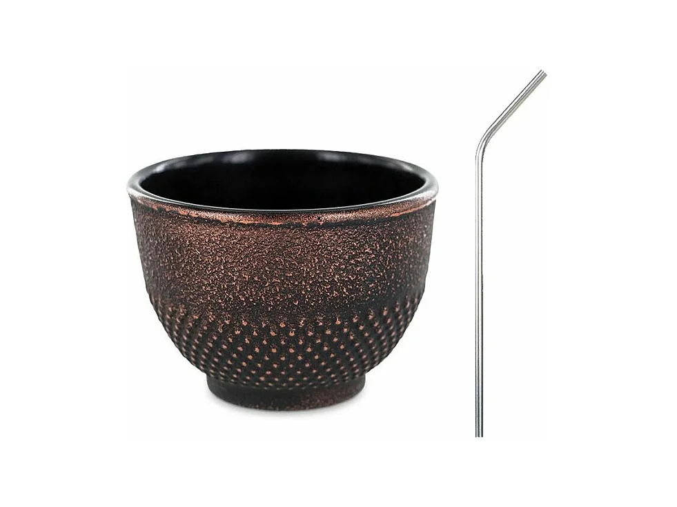 Tasse en fonte noire et bronze 0,15 L + 4 pailles en inox