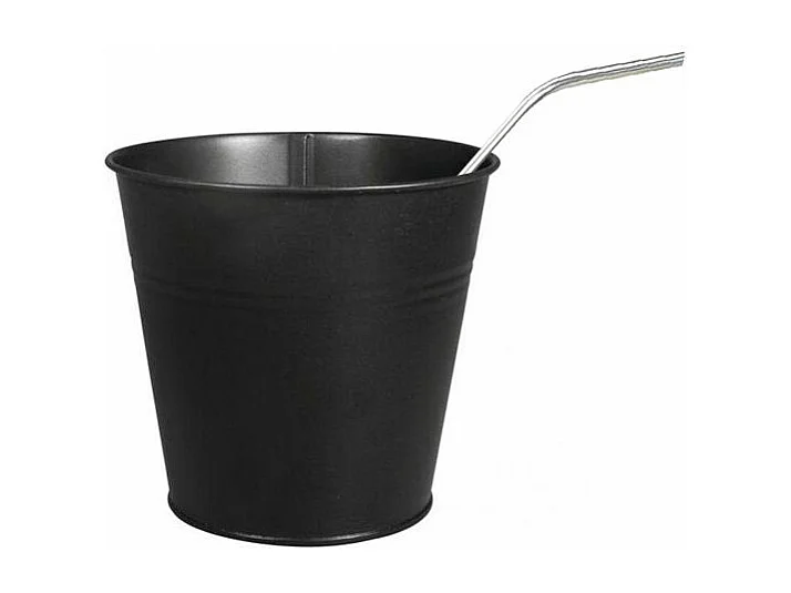 Zwarte metalen beker Ø 13 x 12 cm + 4 roestvrijstalen rietjes