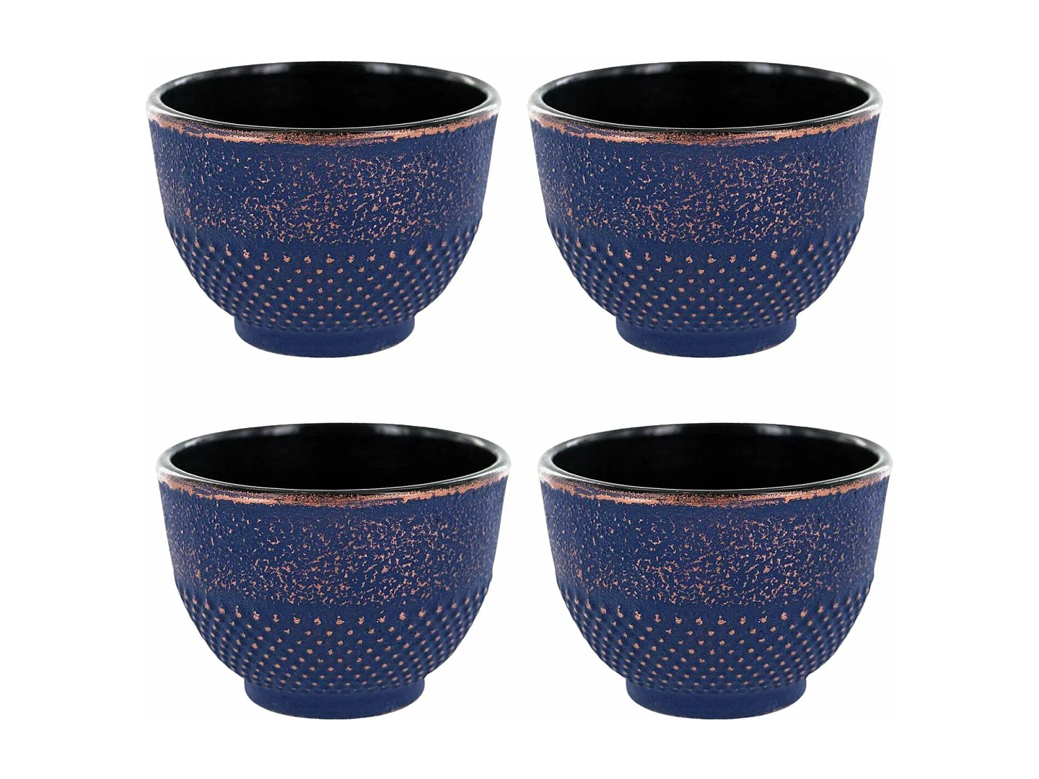 4 tasses en fonte bleu et bronze 0,15 L