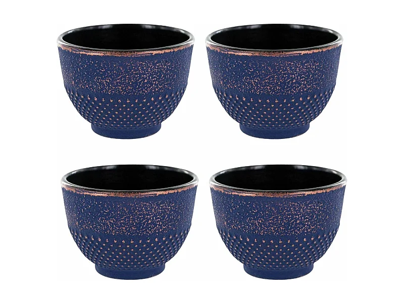 4 tasses en fonte bleu et bronze 0,15 L