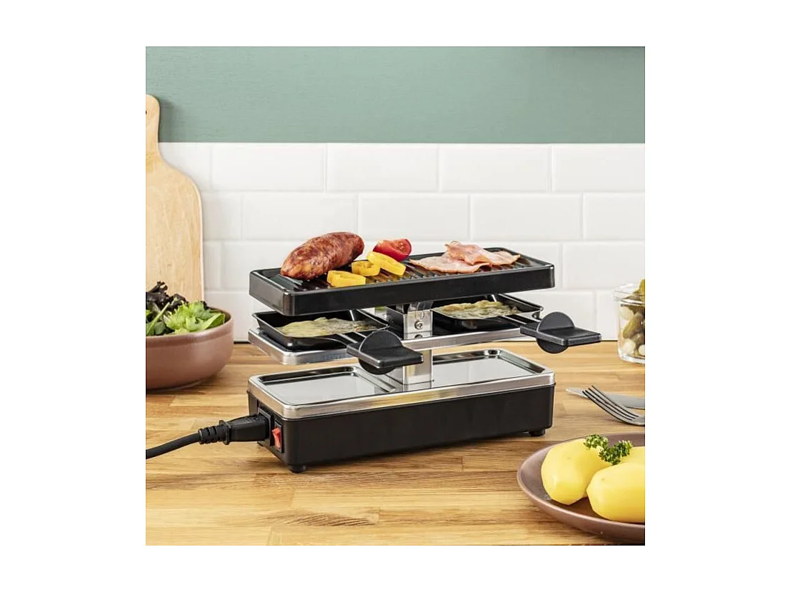 TEFAL Appareil a raclette et grill, 2 personnes, Modulable, Prise intégrée pour brancher d'autres appareils, Plug & Share RE23