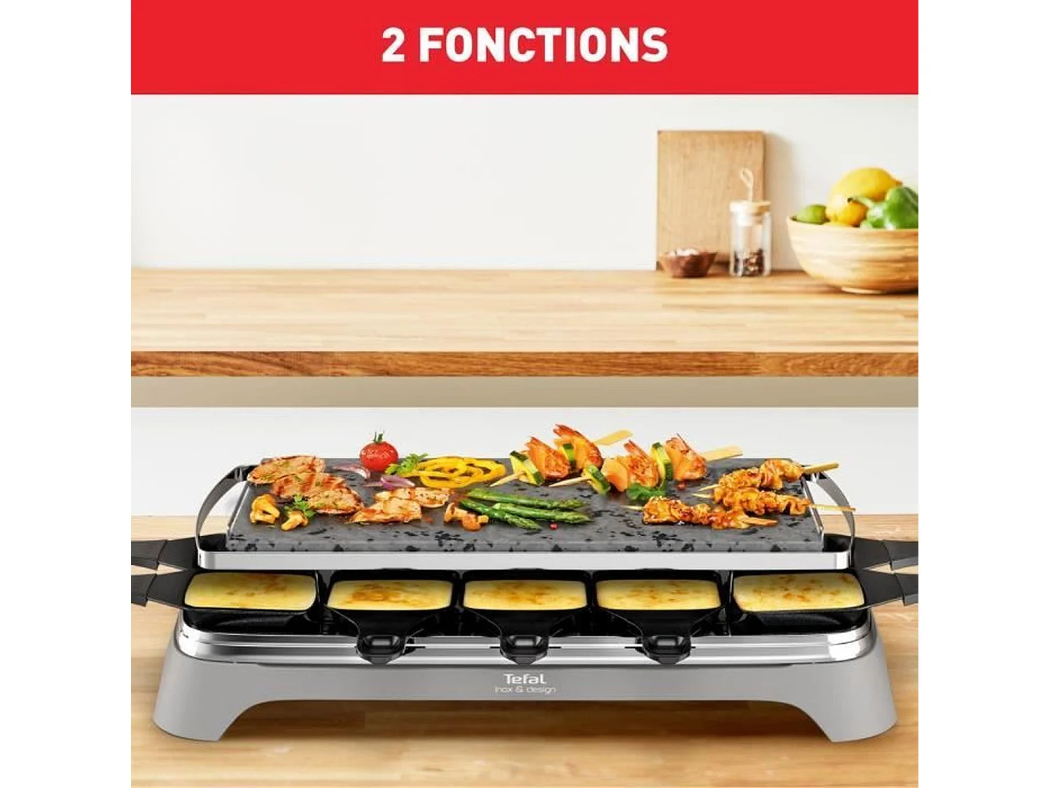 TEFAL Raclette e griglia a pietra, 1350 W, Fino a 10 persone, Pietra lavica naturale, Pratico spazio di archiviazione