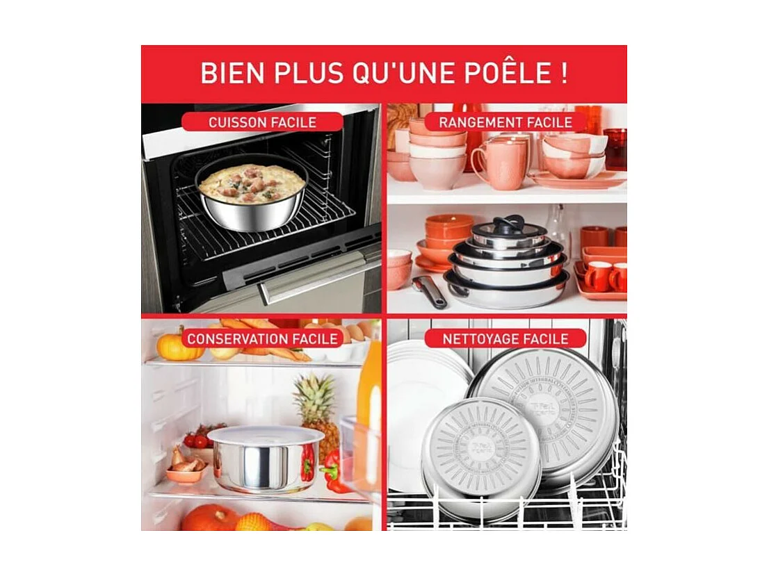 Tefal 24 cm sauteerpan, roestvrij staal, antiaanbaklaag, handvat apart verkrijgbaar