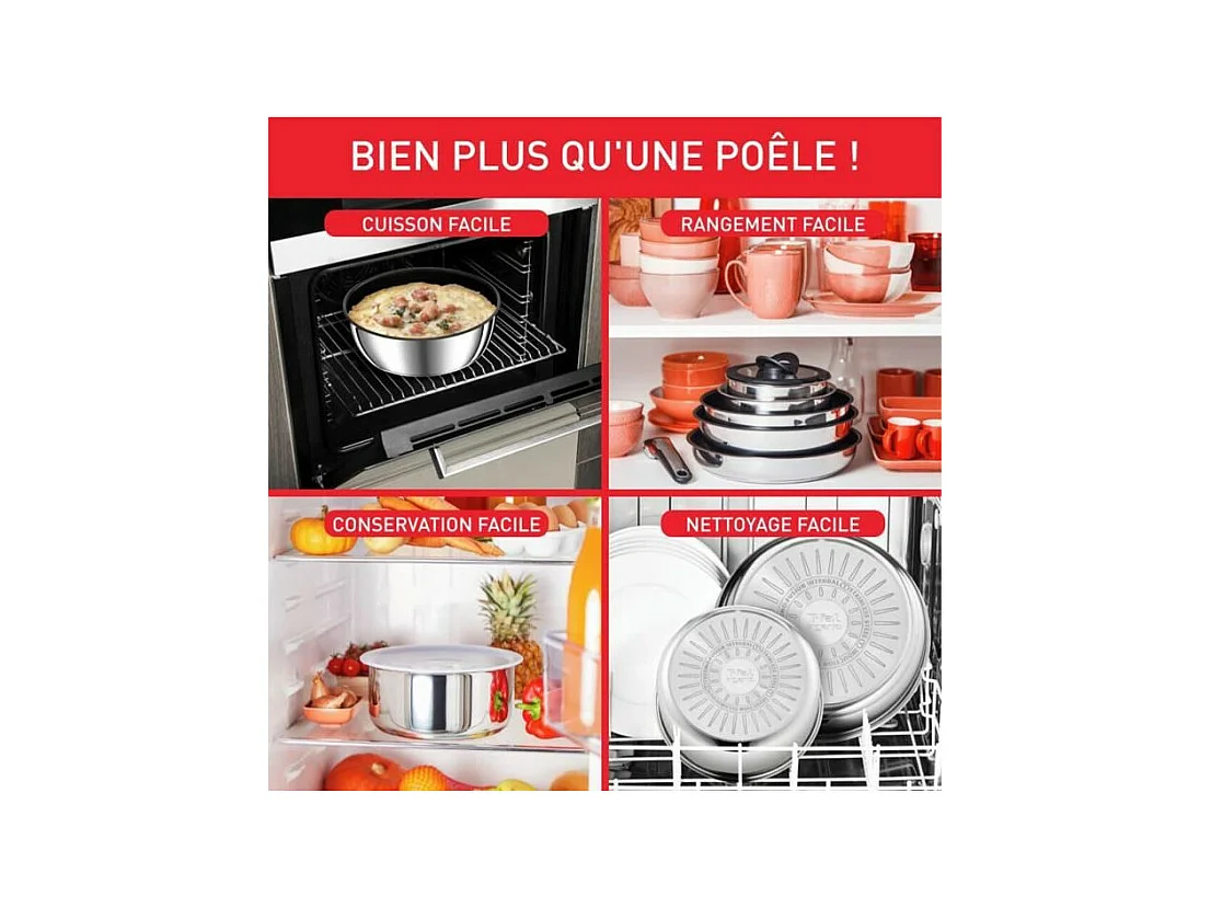 TEFAL L9733502 INGENIO PREFERENCE Sauteuse 24 cm, inox, antiadhésif, poignée vendue séparément, tous feux dont induction,