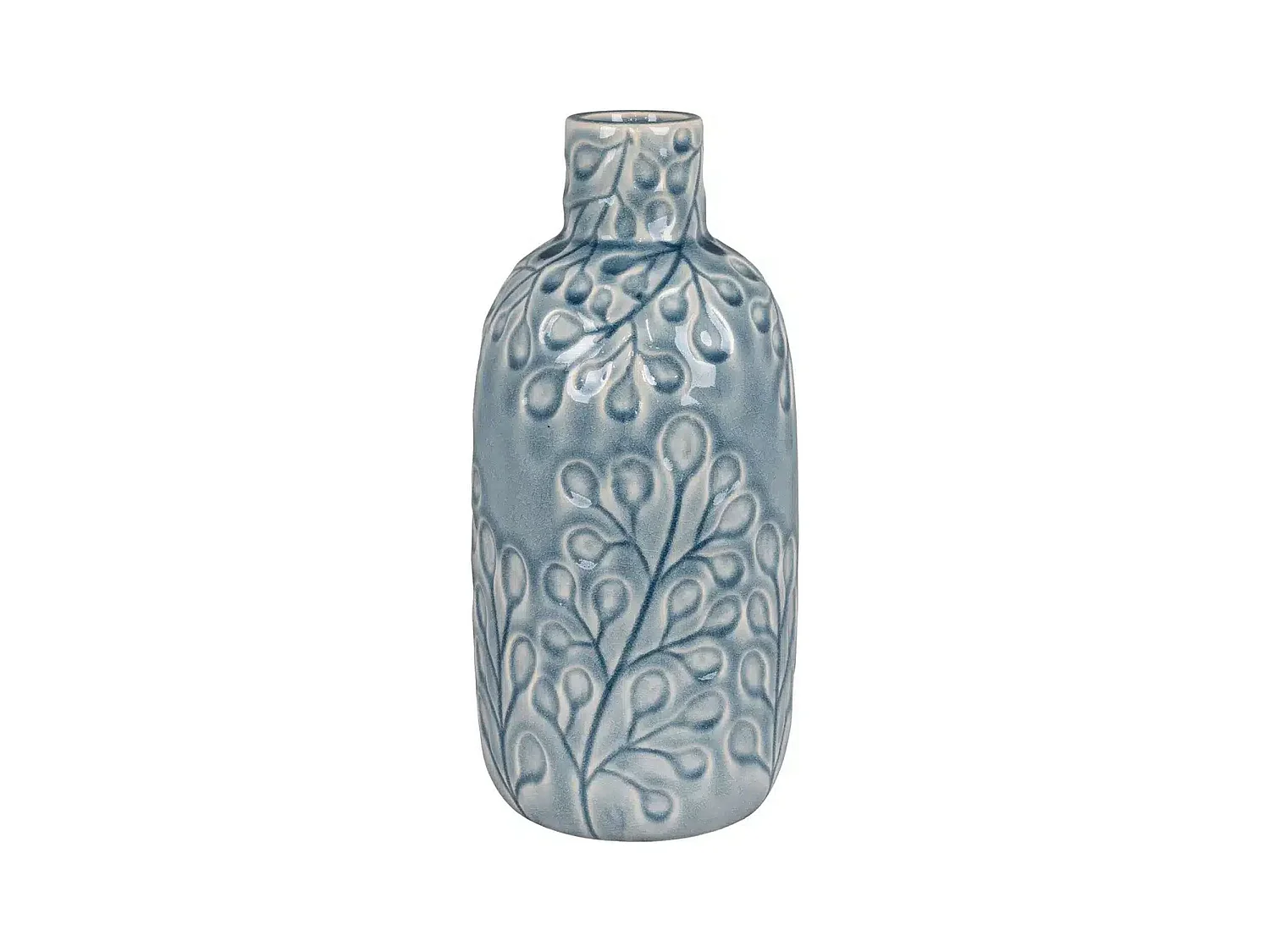 Vase en céramique bleu avec motif fleurs Ø12 x 26 cm