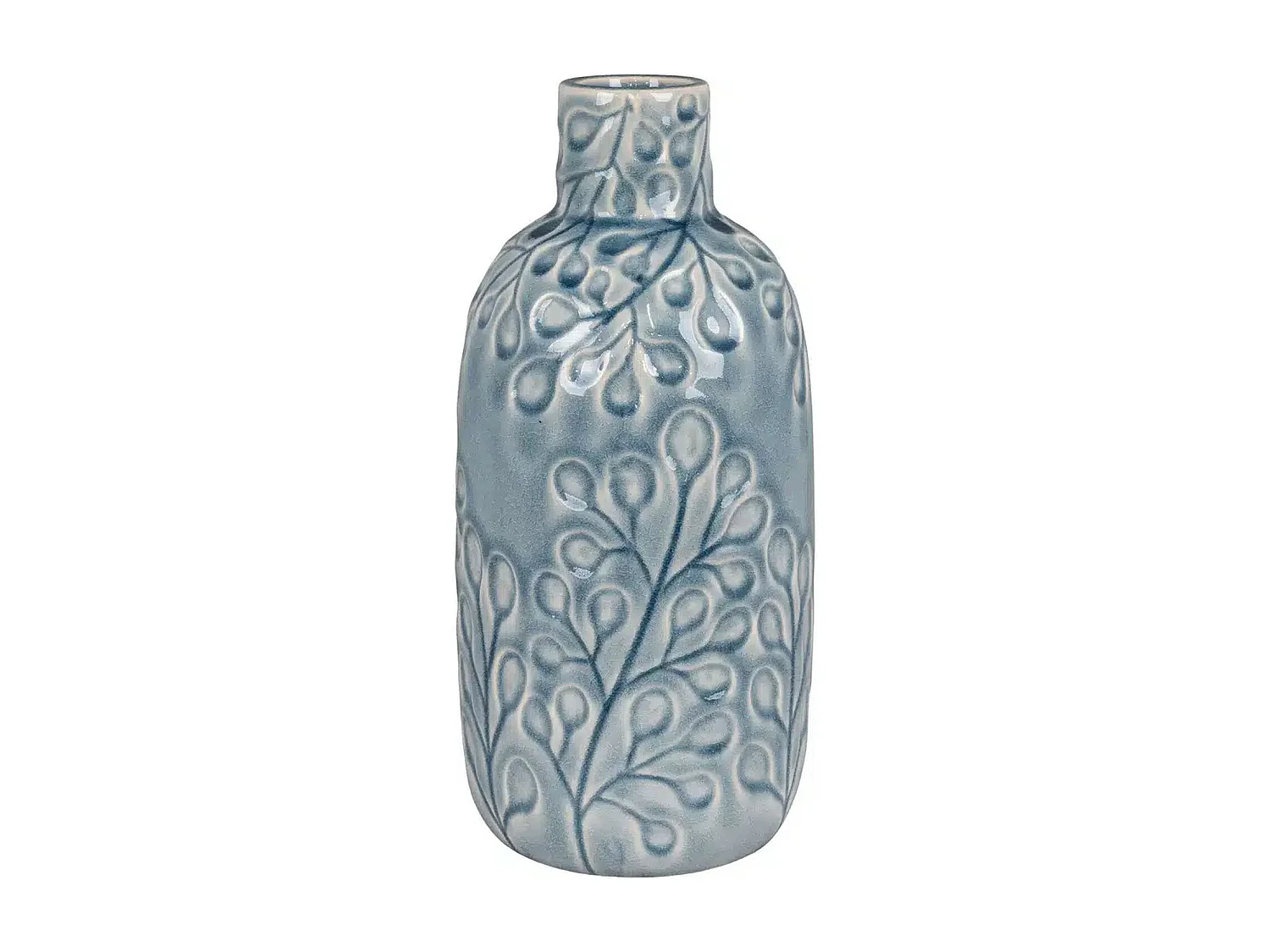 Vase en céramique bleu avec motif fleurs Ø12 x 26 cm