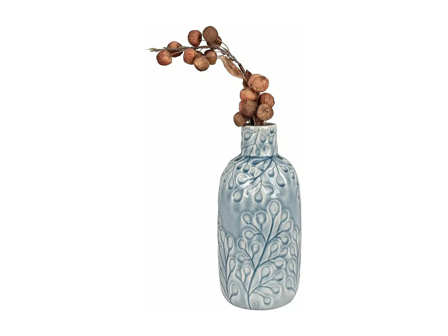 Vase en céramique bleu avec motif fleurs Ø12 x 26 cm
